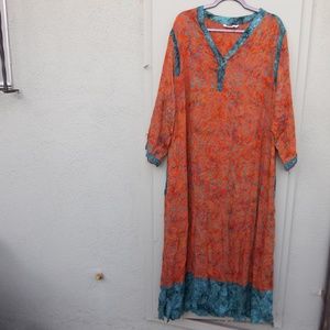 Soft Surroundings Orange and Teal Maxi Dress
